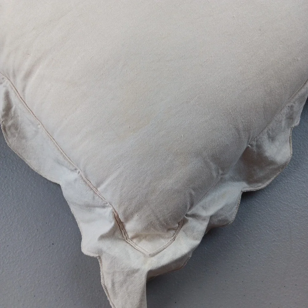 Romantic Pillow LINEN Cotton Cutwork Rose Enter Beige Ruffle Prairie Cottagecore - Picture 8 of 8